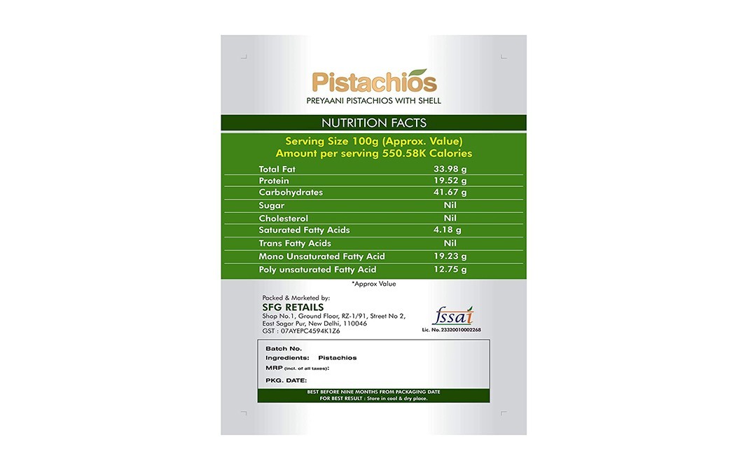 Preyaani Pistachios    Pack  500 grams